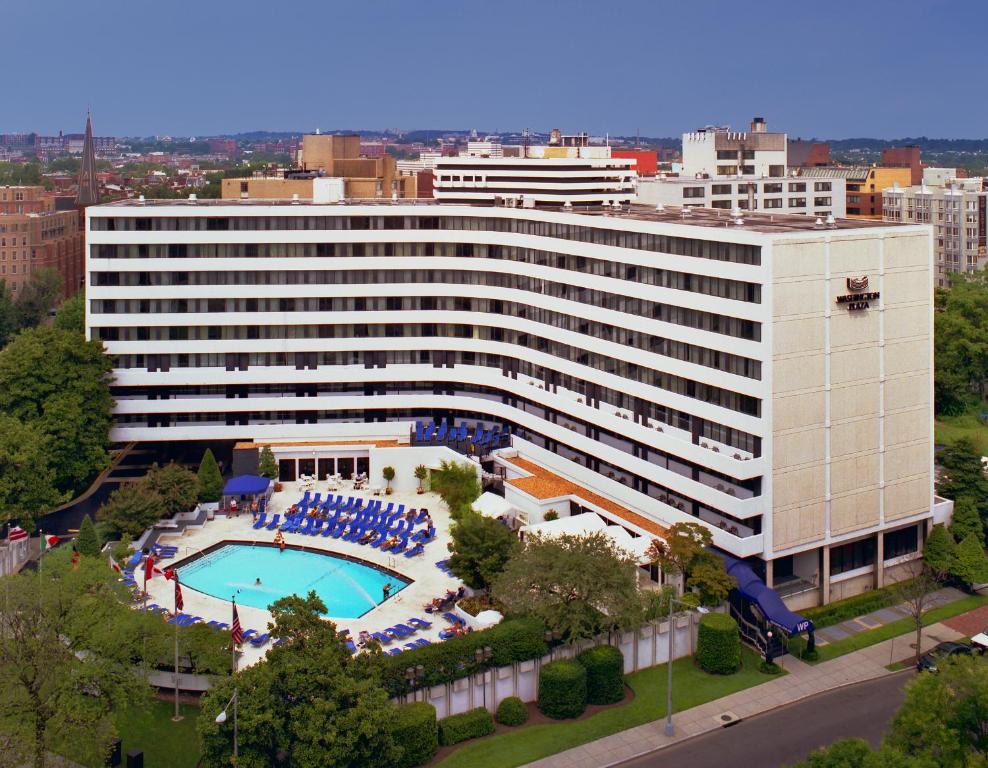 exterior view of balconies at Washington Plaza hotel perfect for enjoying cannabis